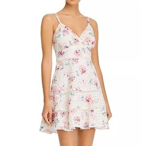 AQUA Printed Eyelet Mini Dress small